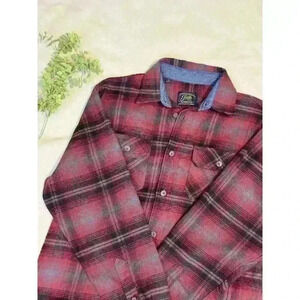 JACHS Flannel Shirt Mens M Red Black Plaid Long Sleeve Button Heritage Midweight